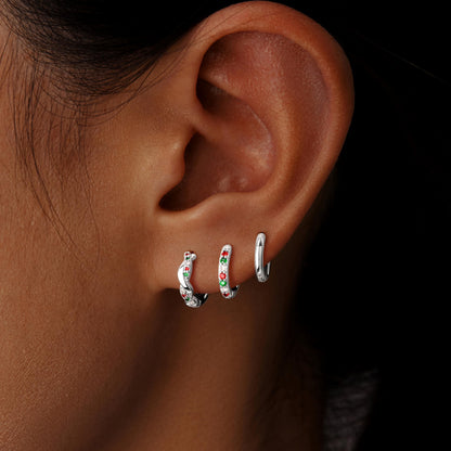 Inerney Sterling Silver Christmas Earrings Set for Women, Dainty Small Huggie Hoop Earrings Holiday Jewelry for Multiple Piercings, Trendy Twisted Cute Cartilage Hoops Winter Gift for Sensitive Ears