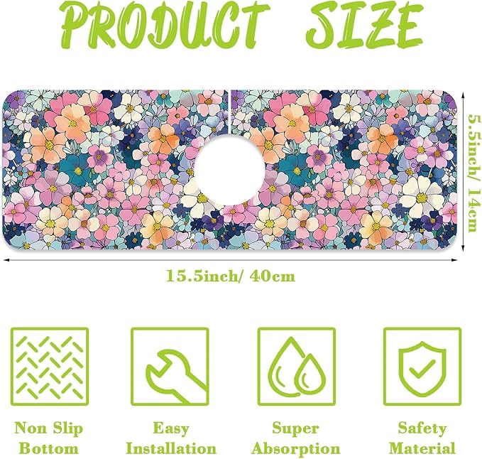 Sink Faucet Absorbing Mat Cute Flowers Sink Splash Guard Drying Mat