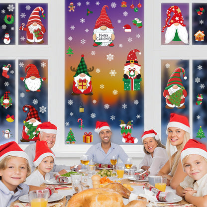79 PCS Christmas Window Clings, Christmas Decorations, 9 Sheets Snowflake Xmas Window Decals Stickers for Glass, Cute Elf Decals for Ugly Sweater Party Decor Accessories Photo Booth Props