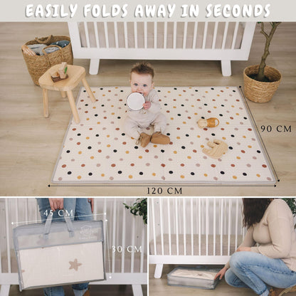 Bubba Bear Baby Play Mat, Floor Foam Playmats for Babies, Foldable Matt Gyms Playmat for Kids & Infants, Large Padded Waterproof Mats for Crawling & Playing, Soft Folding Wipeable (120 x 90 cm, Beige)