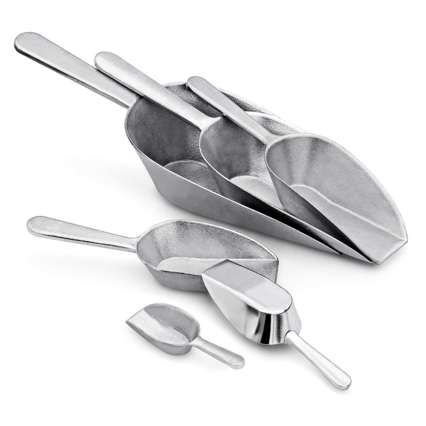 New Star Foodservice One-Piece Cast Aluminum Flat Bottom Bar Ice Flour Utility Scoop, 7-Ounce, Silver