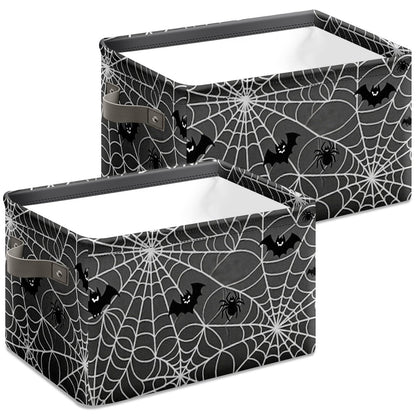AHENGPAIG Halloween Baskets,Spider Web Bat Storage Bins with Handles for Men, Foldable Organizer Storage Boxes 14 x 10 x 8