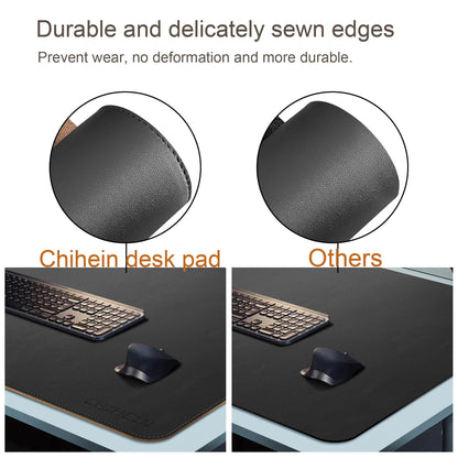 Chihein Cork & PU Leather Desk Mat 55” x 28” - Extra Large Mouse Pad, Double Sided Waterproof Desk Pad Protector for Executive Desk, Dining Table, Office Desk (Black)