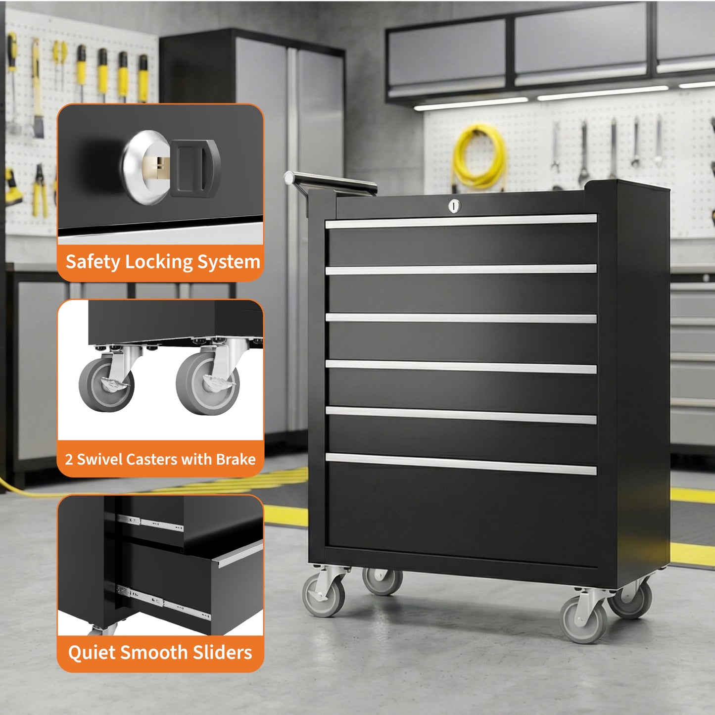 Rolling Tool Chest, 6 Drawers Tool Storage Cabinet with Wheels, Portable Tool Cabinet Organizer with Locking System & Drawer Liners,Universal Lockable Wheels, Tool Storage Cart for Garage, Workshop