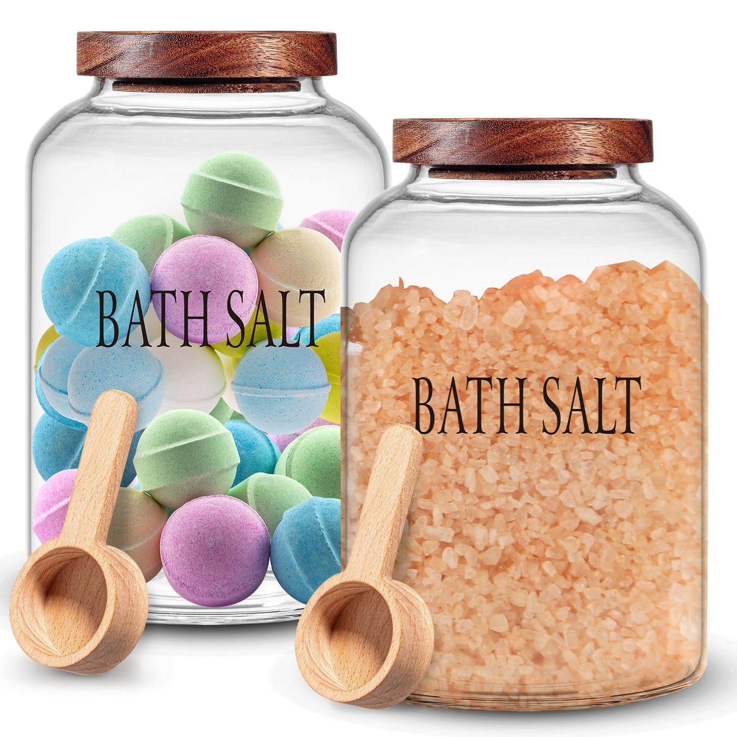 SiliFine 2 Sets 74 oz Glass Bath Salts Jar with Wooden Scoop and Lid, Bath Salt Container for Bathroom Organizers and Storage, Bathtub Accessories for Women Bathroom, Home Decor