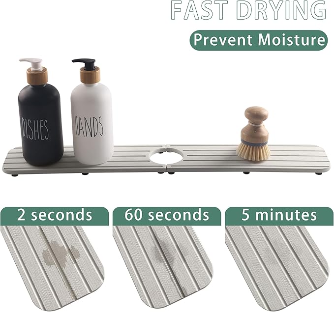 23.6inch x 4inch Kitchen Sink Faucet Mat, Water Absorbing Stone Faucet Splash
