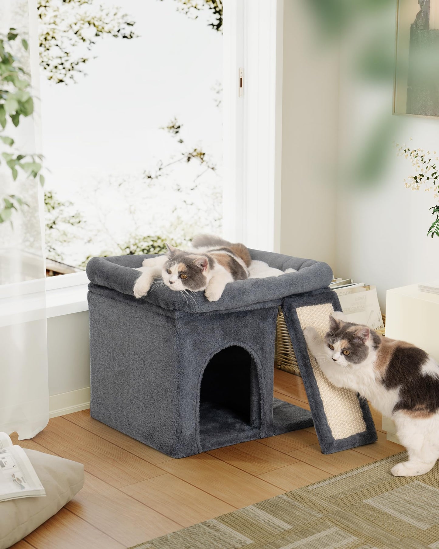 Aechonow Cat Tree Tower for Large Adult Cats, 50 * 40cm Big Perch Bed,Spacious Condo House for Indoor Kitten, Sisal Scratching Post, Dark Gray