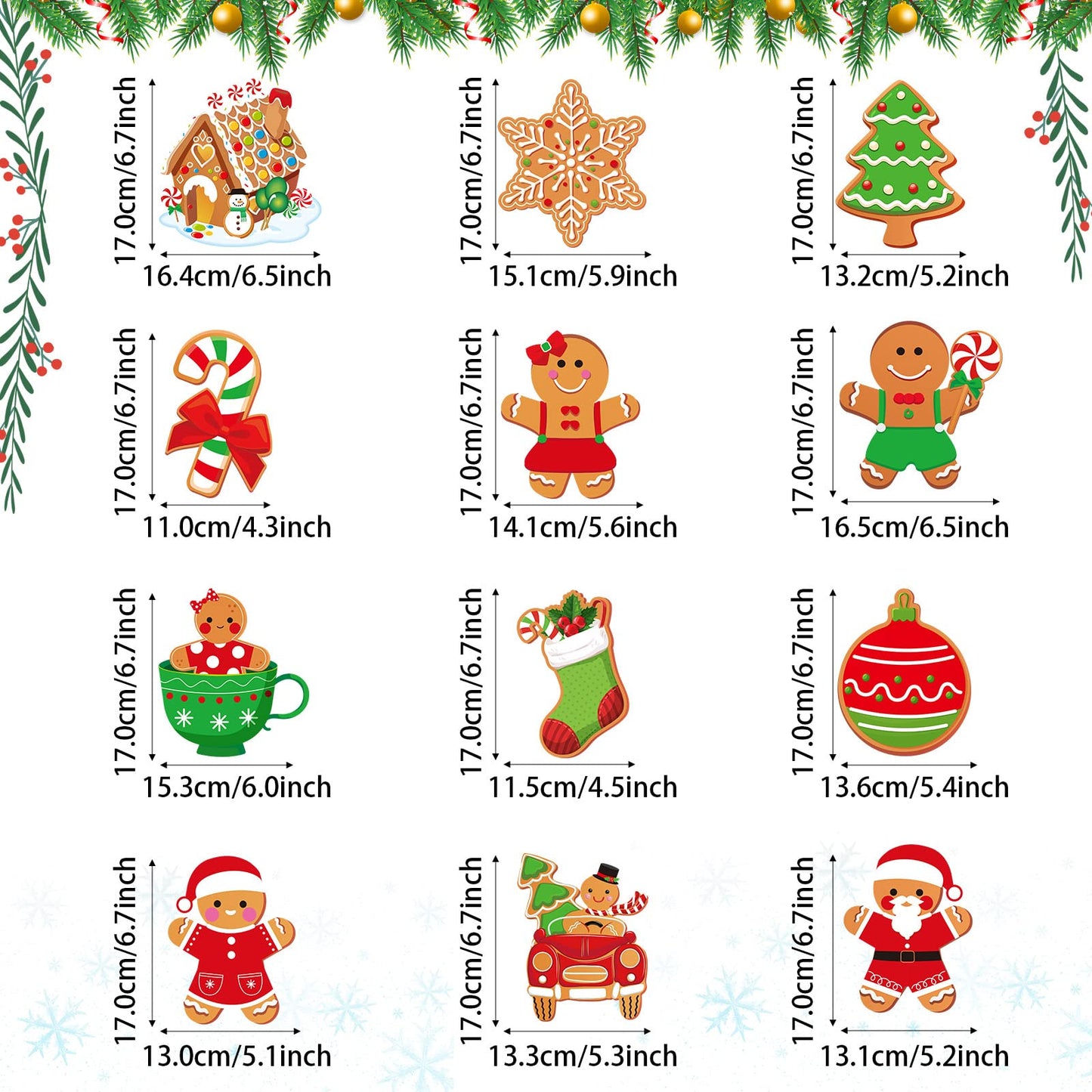 Zomiboo 53 Pcs Christmas Hanging Swirls Decorations Candy Gingerbread Man Elves Truck Red Cardinals Ceiling Decor Ornaments for Tree Xmas Holiday Party Supplies(Gingerbread)