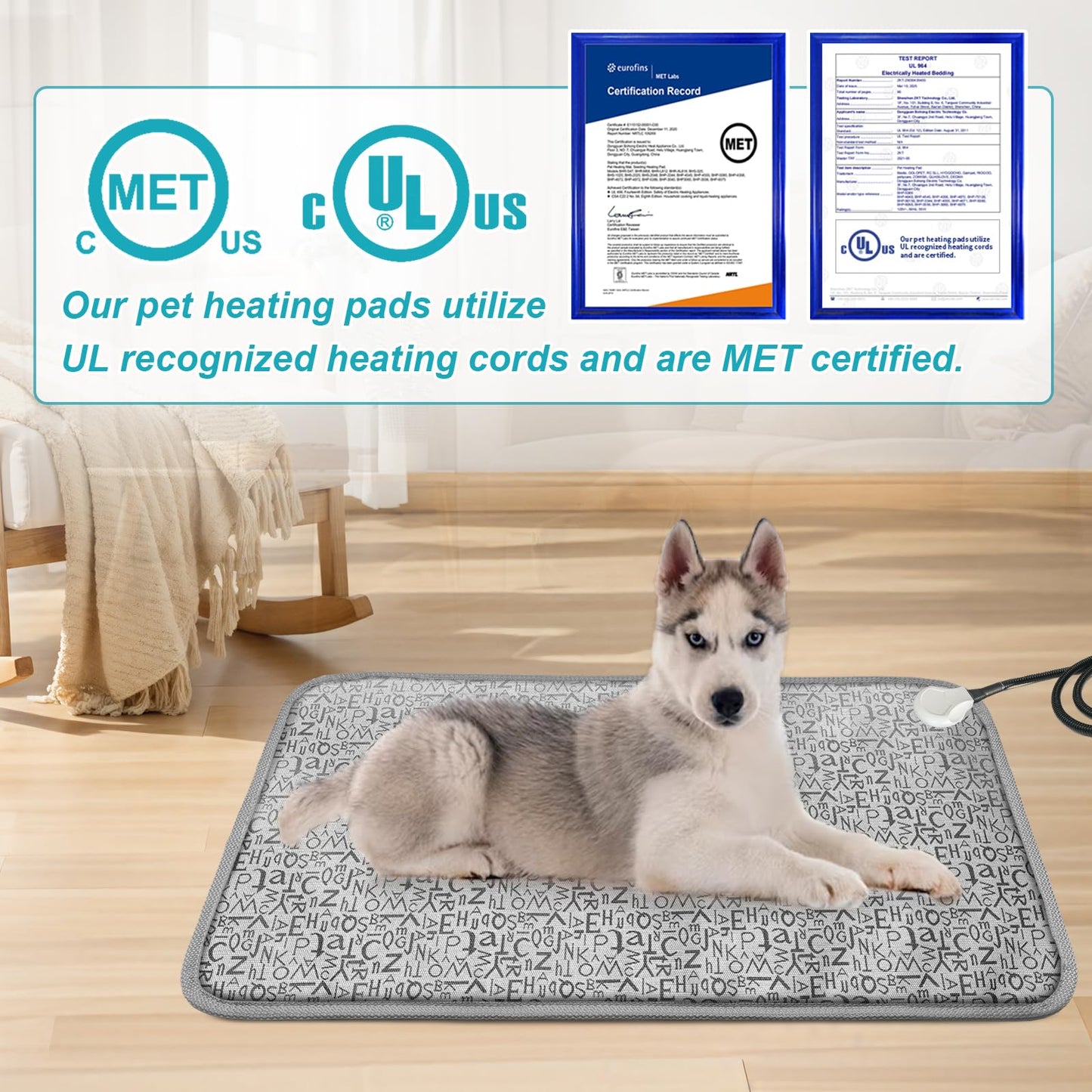 GOLOPET Pet Heating Pad 48x72 cm Nine-Level Intelligent Constant Temperature Switch Reinforced Connector Electric Steel Wire Protective Tube Waterproof Puppy Heating Pad - Letter