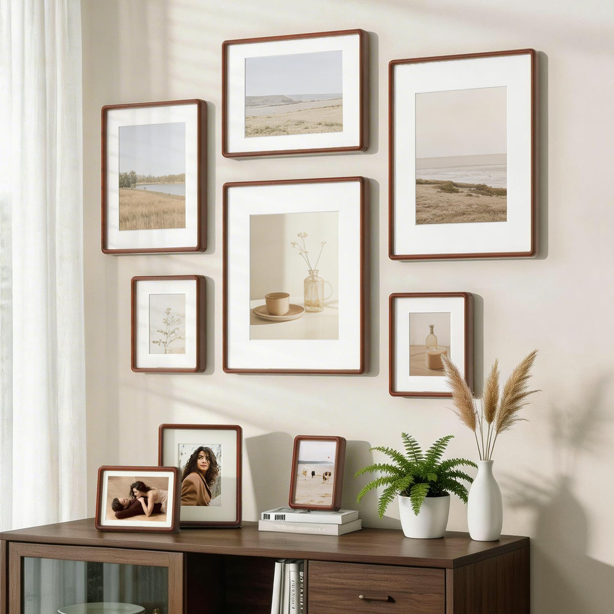 11x14 Picture Frame, Natural Solid Mahogany Wood Photo Collage Frame with HD Tempered Glass, Rounded Corner Wooden Frame 11 x 14 Matted to 6x8, Gallery Wall Frames for Art, Wall or Tabletop Display