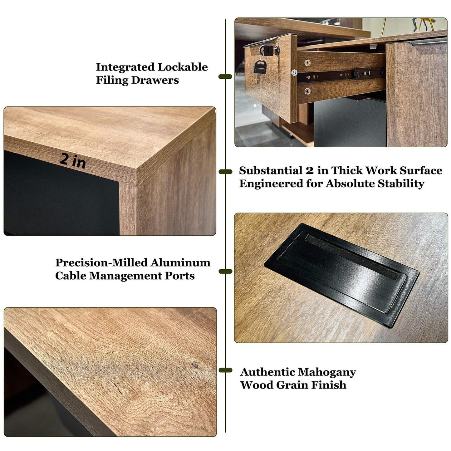 Retractable L-Shaped Executive Desk, Modern Office Desk with locking Drawers and File Cabinet, Large Computer Desk with Storage Shelves, Workstation for Home Office (Left Return, 70.86 - 78.7 IN)