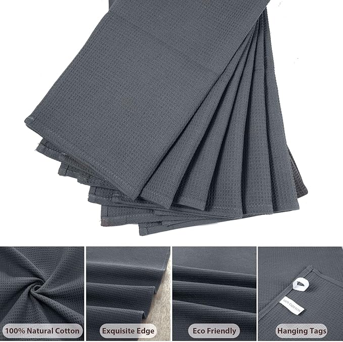 QUILTINA Dish Towels Set, 100% Cotton Waffle Weave Kitchen Towels 6 Pack