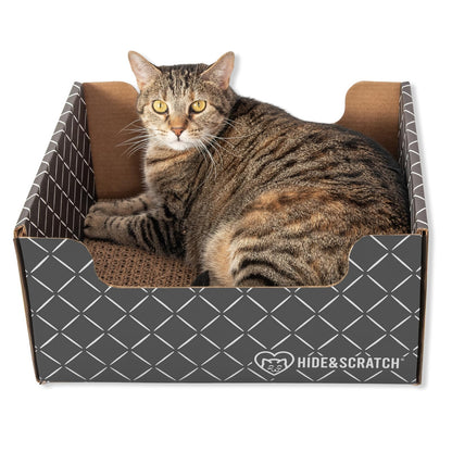 HIDE & SCRATCH Large Cardboard Cat Bed and Scratching Box with Refillable Double-Sided Cardboard Cat Scratching Board (40 x 33cm)