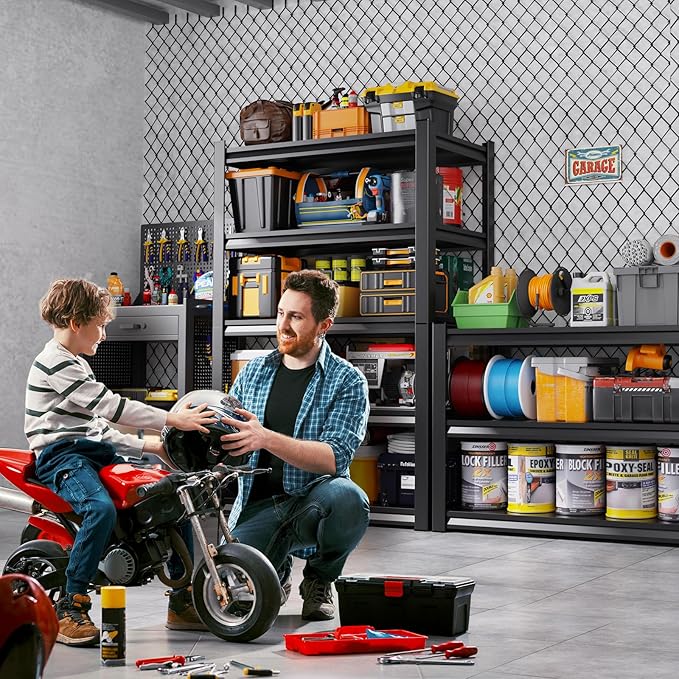 71"H-35"W Garage Shelving Heavy Duty Storage Shelves, Metal Adjustable Shelving Unit, Utility Garage Organizer Shelf for Basement, Pantry, Kitchen, Warehouse,15.7"D x 35.4"W x 71.2"H, Black