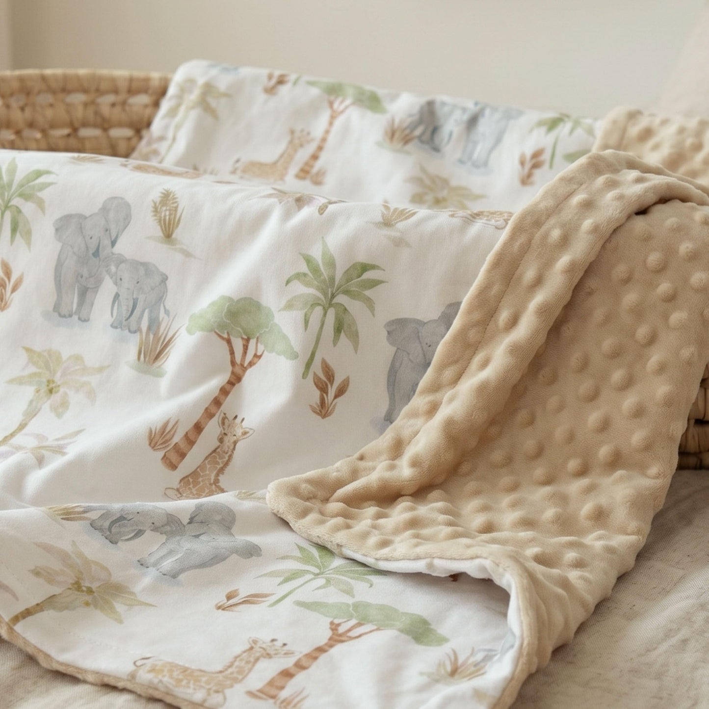 CIVARUA KIDS Baby Blankets for Boys Girls, Super Soft Nursery Minky Blanket Neutral with Print Brown Savanna Elephant and Cozy Raised Dotted Fleece Backing, 30 x 40 Inch Double Layer Bed Throws