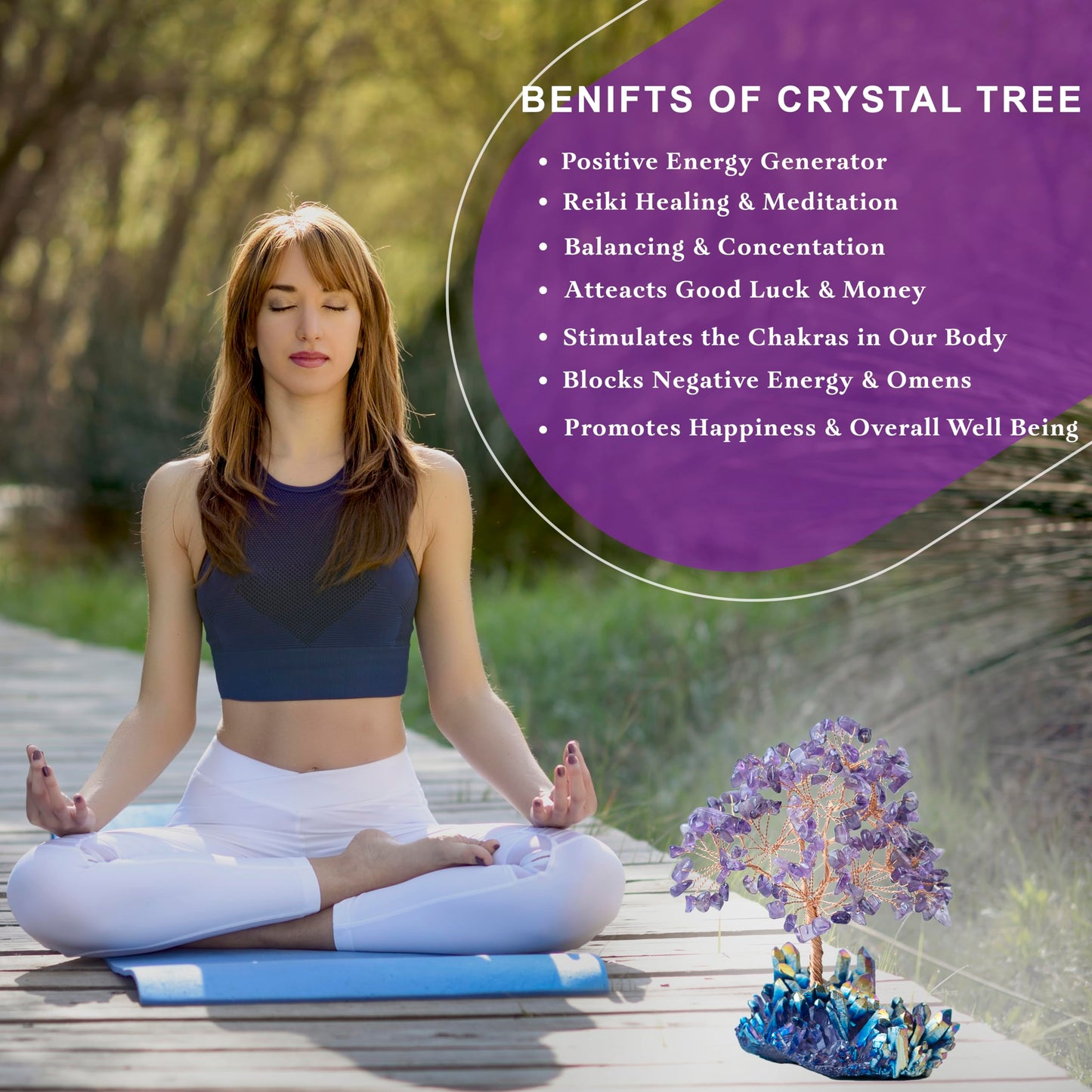 Crocon® Amethyst Crystals Tree with Rainbow Titanium Cluster Base Tree of Life Decor for Shelf, Birthday Gifts for Women, Sister Gifts, Birthday Gifts for Mom, Cute Home Decor, Purple Decor Present