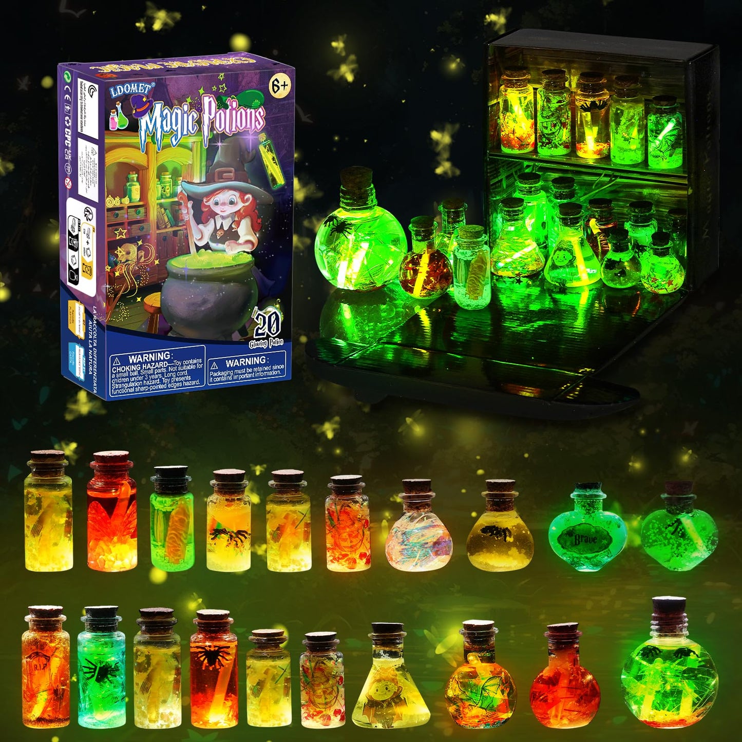 LDomet Magic Potions Craft Kit for Kids - Mix 20 Glow Witch Bottles, Fairy Magic Potions Making Kit - Christmas Decorations Birthday Gifts for Girls Boys 6 7 8 9 10+