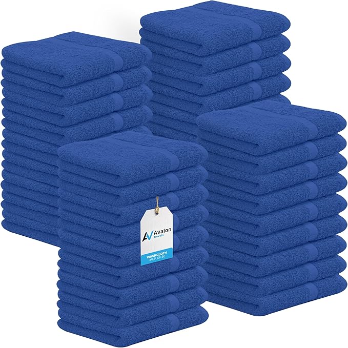 Avalon Towels Cotton Washcloths – Size 12x12 Inches, 100% Ring Spun Cotton