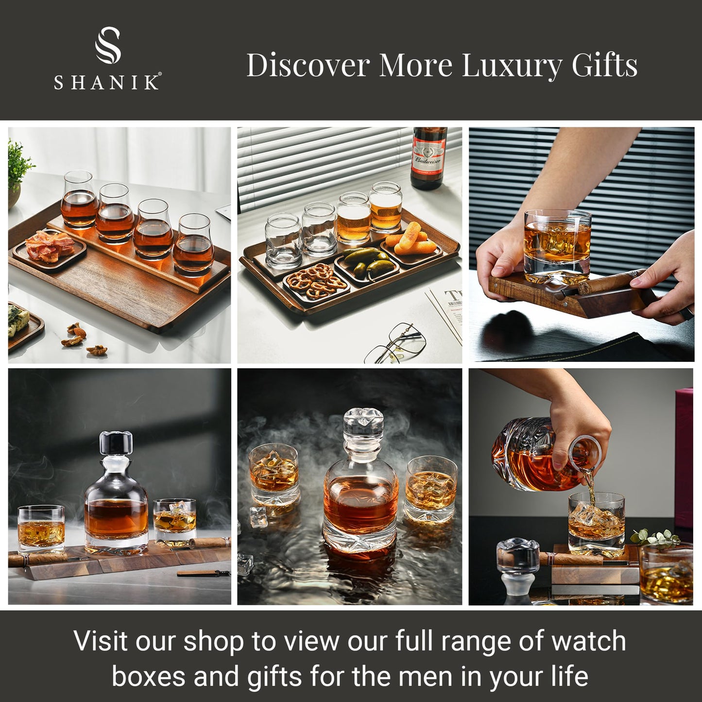 Shanik Rustic Wooden Tequila Flight Tray Set – Tasting Board with 4 Shot Glasses & Coasters, Cocktail Sampler for Parties, Home Bar, Men’s Gift, Pairing Kit