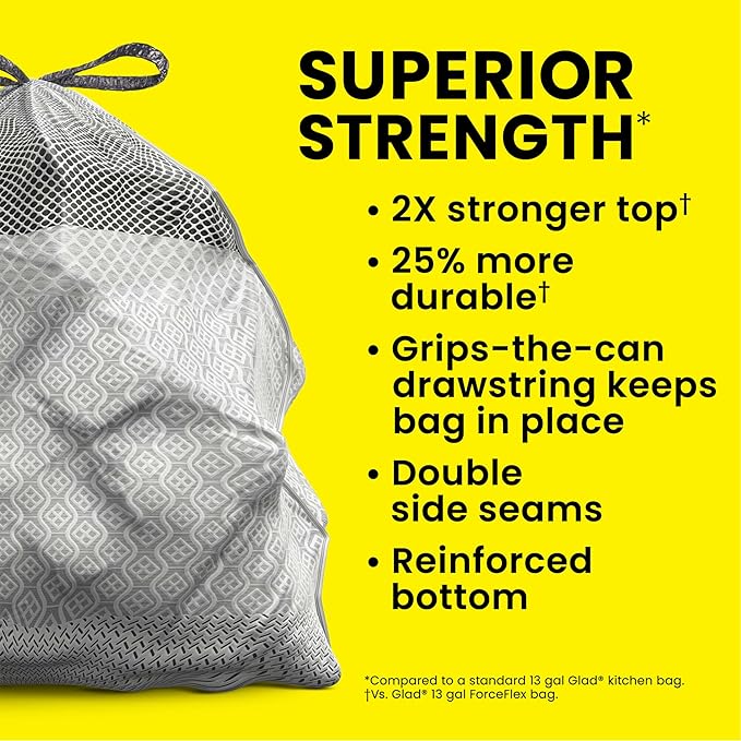 Glad Kitchen Trash Bags, 13 Gallon, Fresh Clean | ForceFlex MaxStrength | Tall