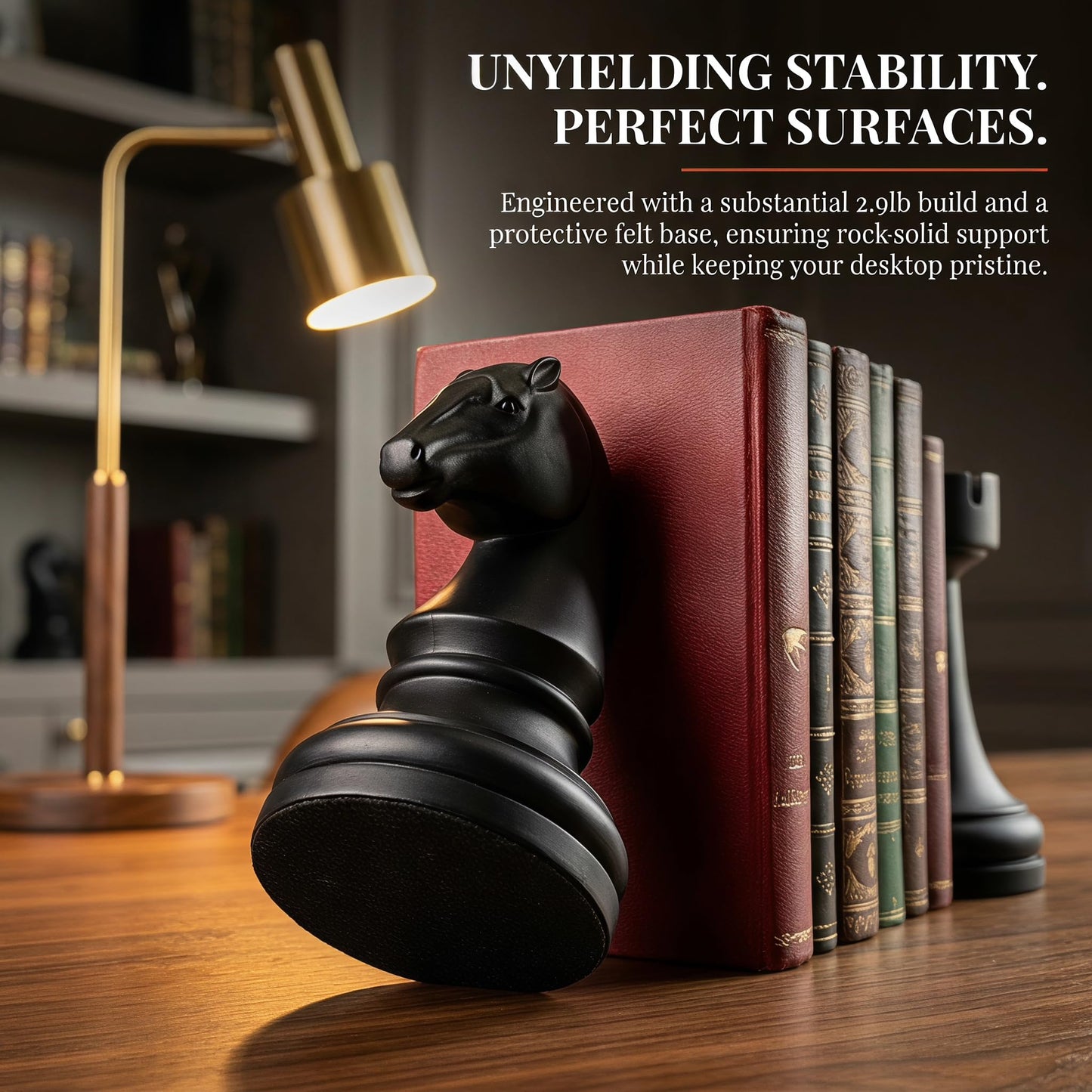 Decorative Bookends Chess Bookends, Black Book Ends Heavy Book Supports, Unique Bookends Decor for Office Home Desk Bookrack, 7"(L) x4(W) x7(H), 1Pair/2Piece