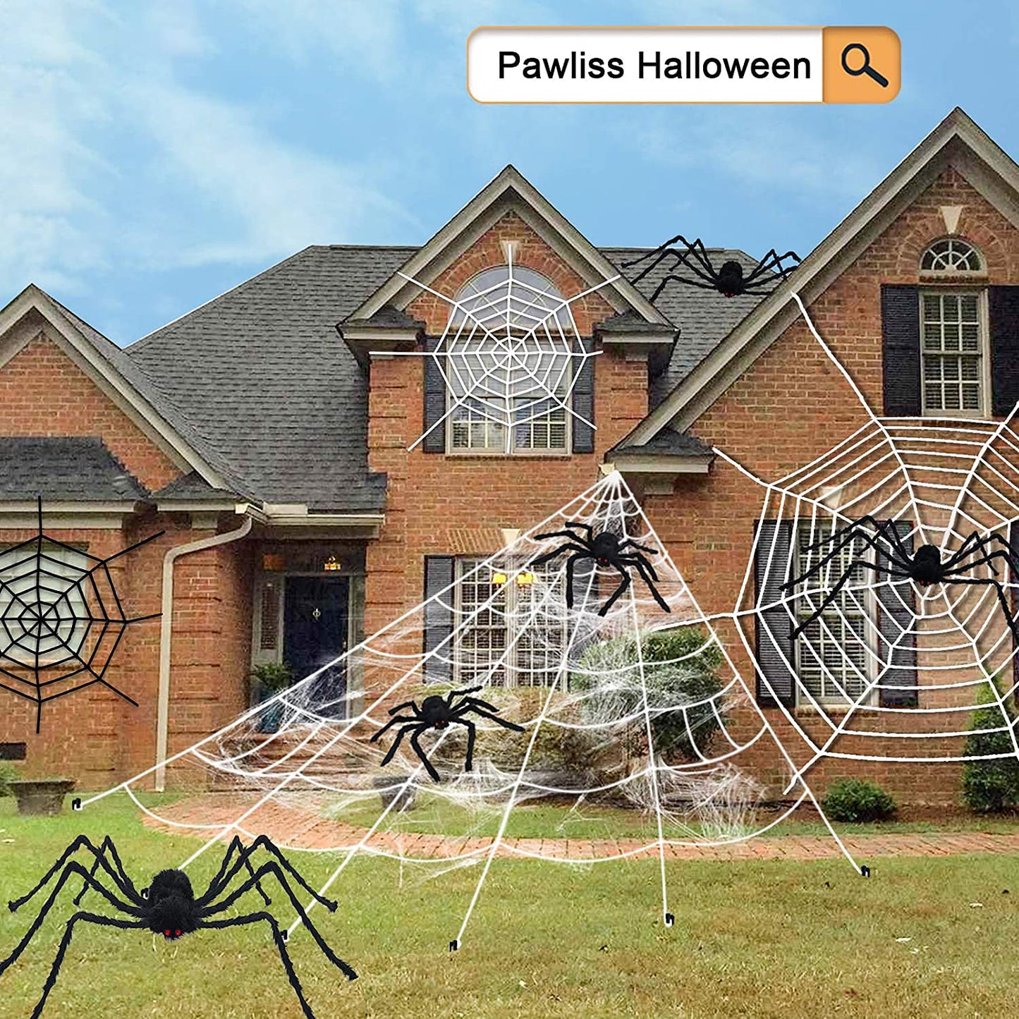 Pawliss Halloween Decorations, 2 Pcs 79.2 Inches Giant Halloween Spider, Halloween Decorations Outdoor Patio Lawn Yard Decor, Fake Large Hairy Spider Props