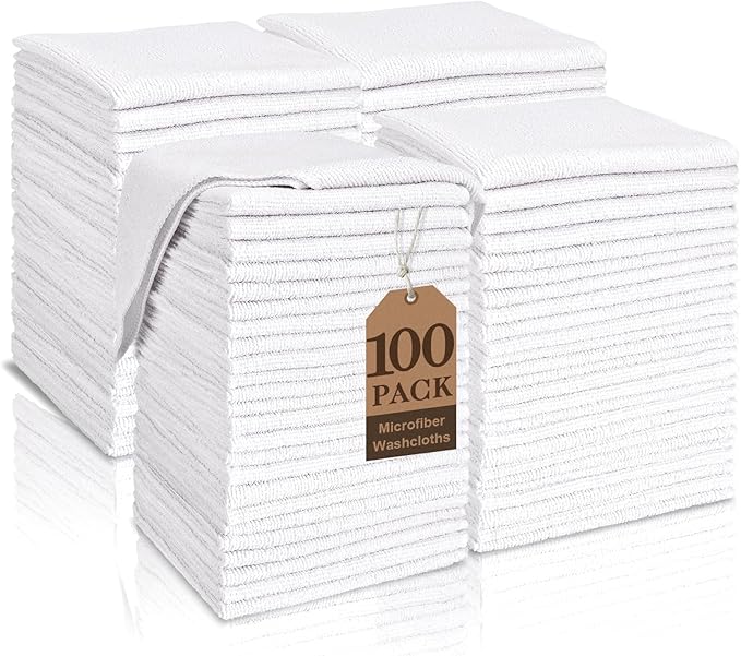 White Washcloths 100 Pack, Highly Absorbent & Quick Drying Face Towels