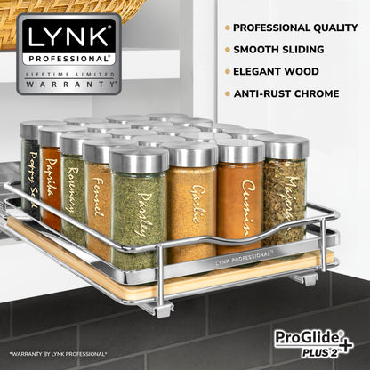 LYNK PROFESSIONAL® Pull Out Spice Rack Organizer for Inside Kitchen Cabinets - 4-1/4 inch Wide - Slide Out Drawer – Chrome Sliding Spice Cabinet Organization Shelf Racks - 2 Tier