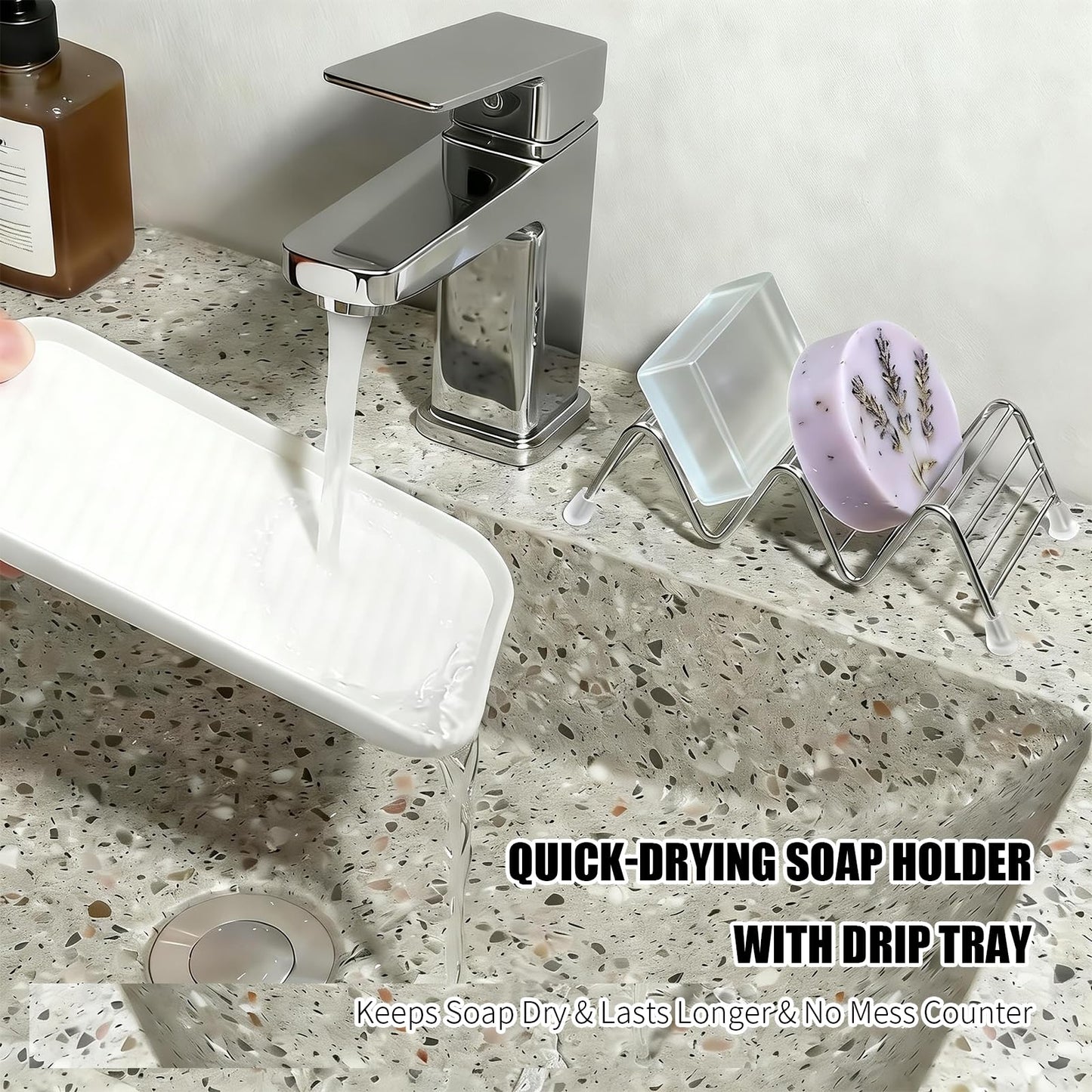 Soap Dish Holder Stainless Steel Self Draining with Tray, Shampoo Bar Holder for Shower, Rustproof Bathroom Soap Dish Organizer for Shampoo Bars, Conditioner Bars, Kitchen Sink Countertop