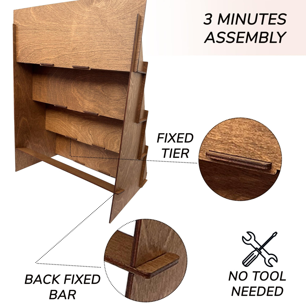 Walnut Portable 4 Tier Greeting Card & Rack Card Display - Counter Top Craft Show Stand - Coaster Display Rack - Farmers Market Tabletop Stand