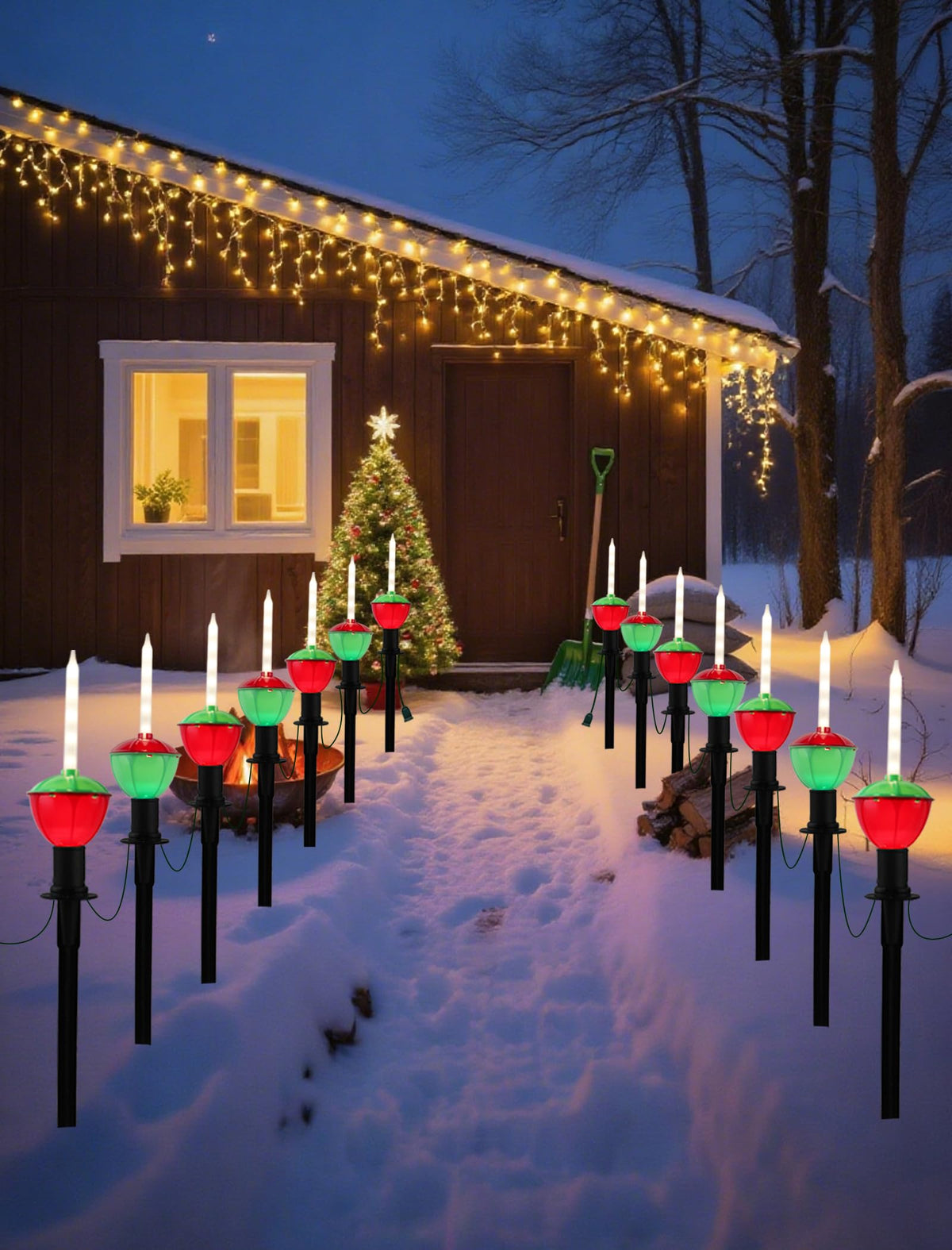 7 Pack Enchanting Christmas Pathway Lights, Whimsical Peppermint Candy Cane Bubbling Yard Stakes, Connectable Outdoor Walkway Lights for Holiday Yard, Sidewalk & Driveway Decor