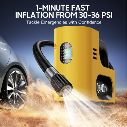 Ipflin Tyre Inflator Air Compressor-12V DC,Digital Car Tyre Pump 150 PSI, Preset Tyre Pressure & Auto Shutoff,Digital Air Pump for Car Tyres Bicycles Other Inflatables,Yellow