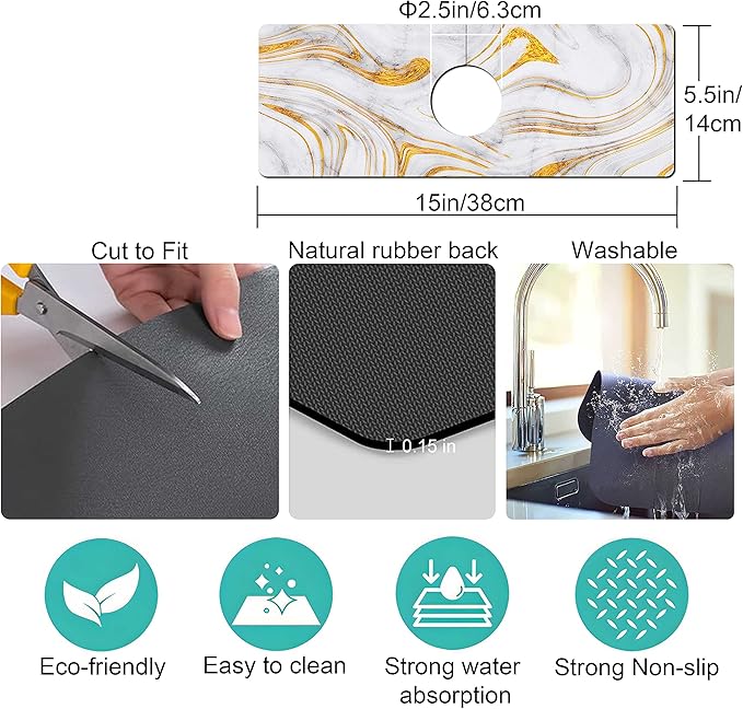 Kitchen Sink Splash Guard Faucet Mat Super Absorbent Fast Drying Mat Sink