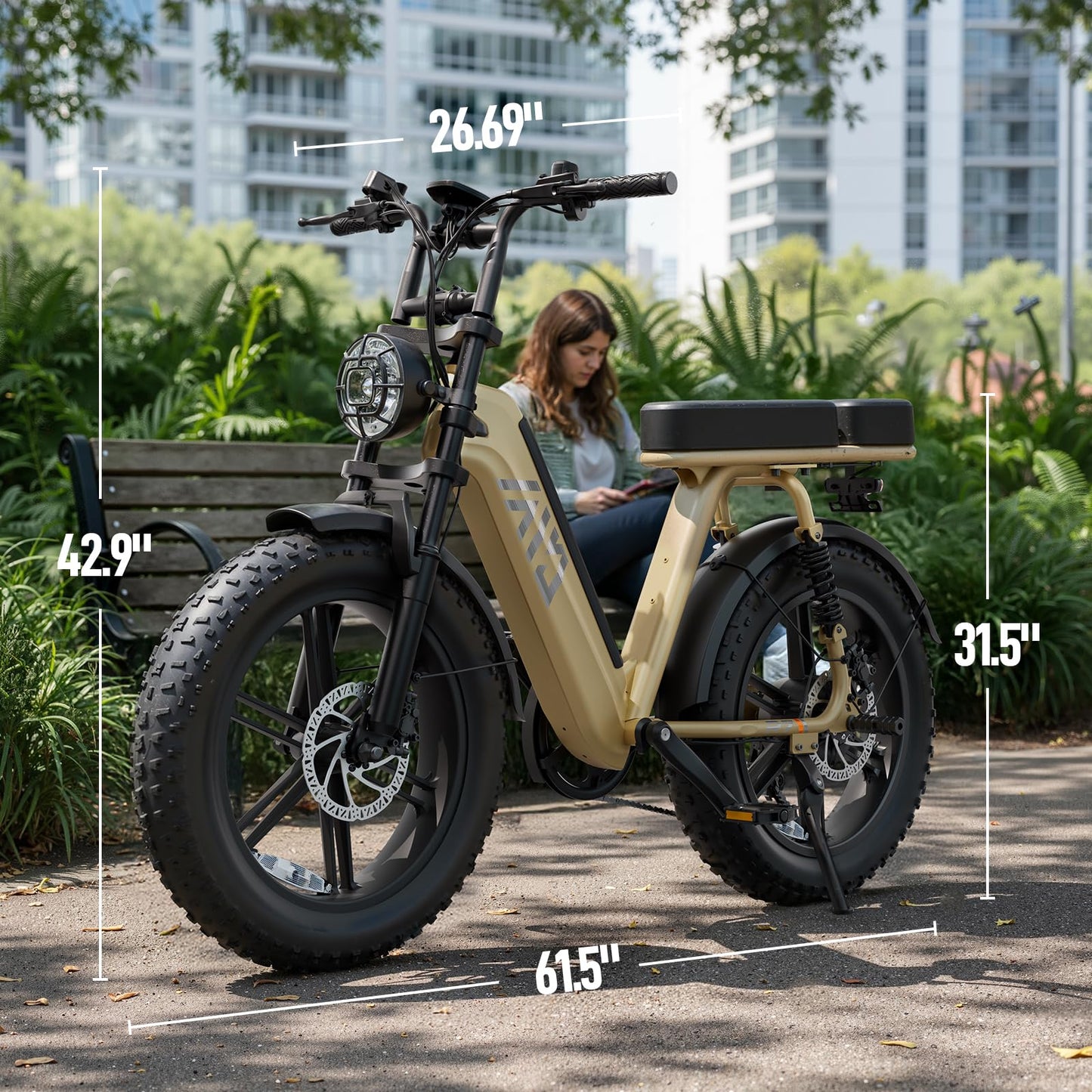 TST Electric Bike for Adults, 1500W Peak Motor Ebike with 48V 15Ah Battery, 60 Miles Range Electric Bike, 20" Fat Tire E Bike with Rear Seat, 7 Speeds（Yellow