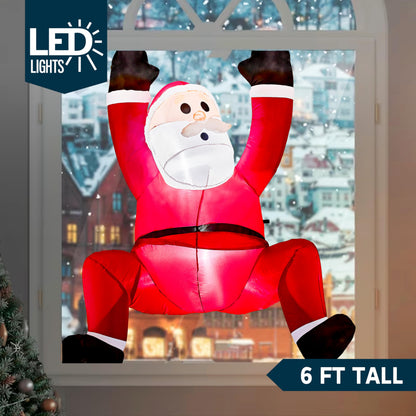 Joiedomi 6 FT Hanging Christmas Inflatables Decoration, Christmas Inflatable Climbing Santa with Build-in LED, Blow Up Santa Yard Decoration for Xmas Party, Roof, Outdoor, Garden, Lawn Decor