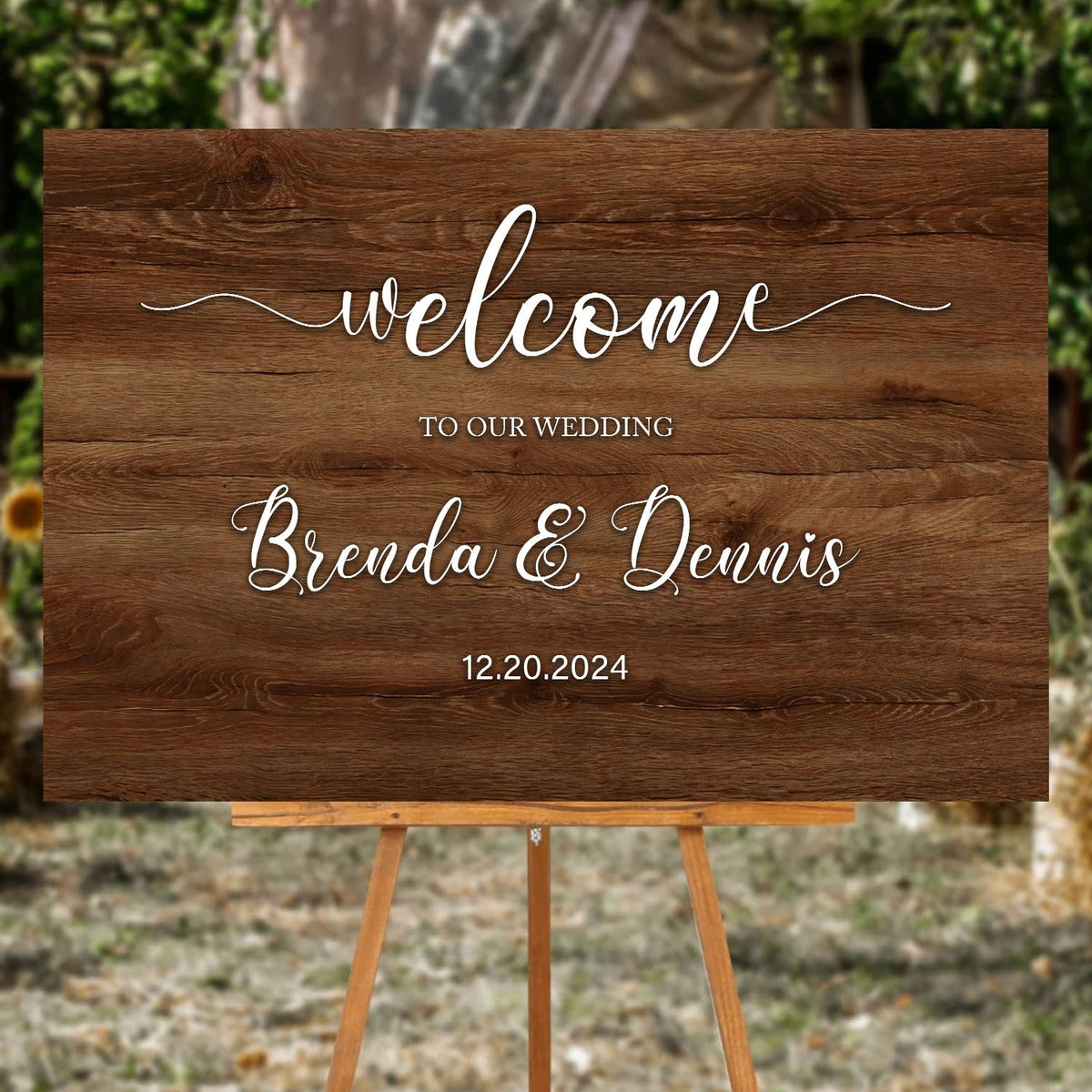 Rustic Wooden Welcome Wedding Sign - Personalized 3D Name Board