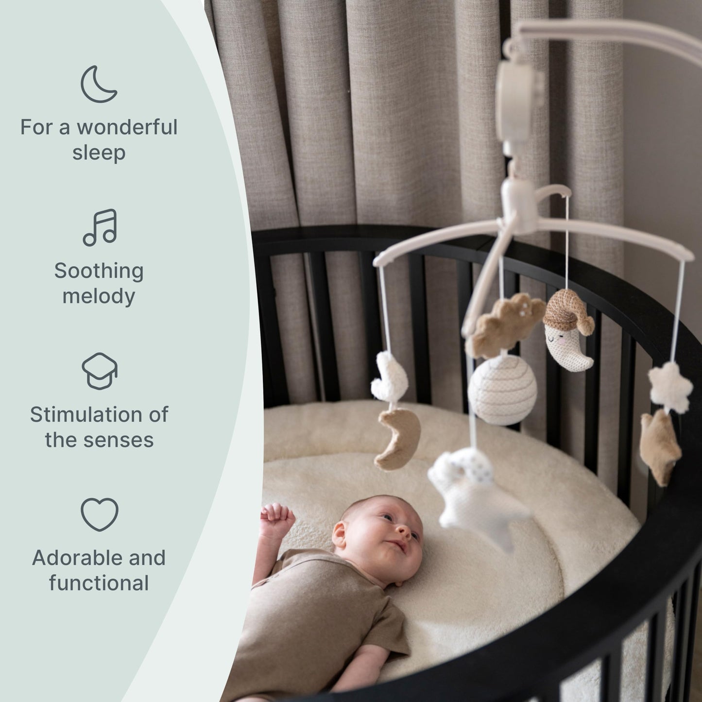 Baby's Only - Musical Mobile Baby Heaven - with Knitted Figures - Baby Music Box with Music - Easy to Attach - Mobile Baby with Music - for Boys and Girls - Clay/Warm Linen