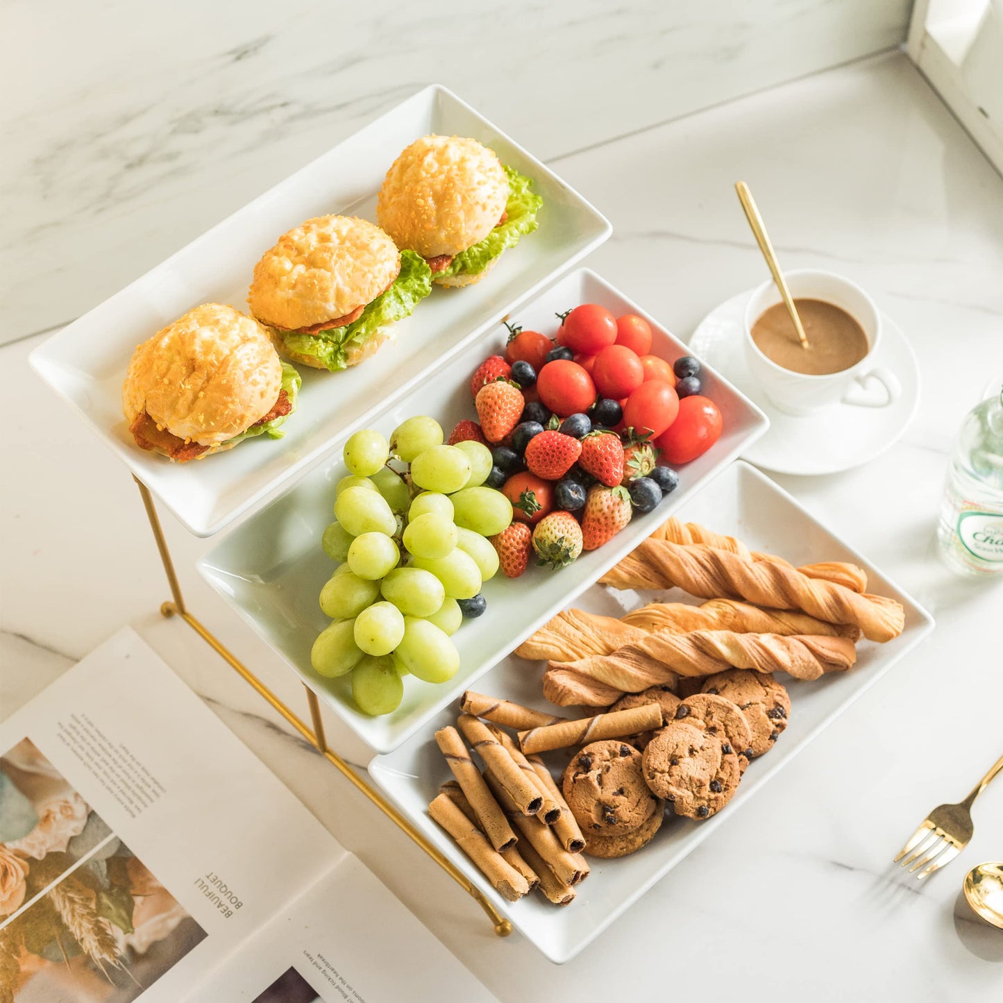 YHOSSEUN 3 Tier Serving Tray with Serving Stand, Serving Dishes for Entertaining, Tiered Serving Tray for Father's Day, Suitable for Dessert Table Display Set Catering Supplies, 12 inch Gold
