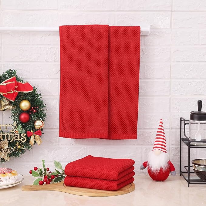 Kitinjoy 100% Cotton Waffle Weave Kitchen Hand Towels