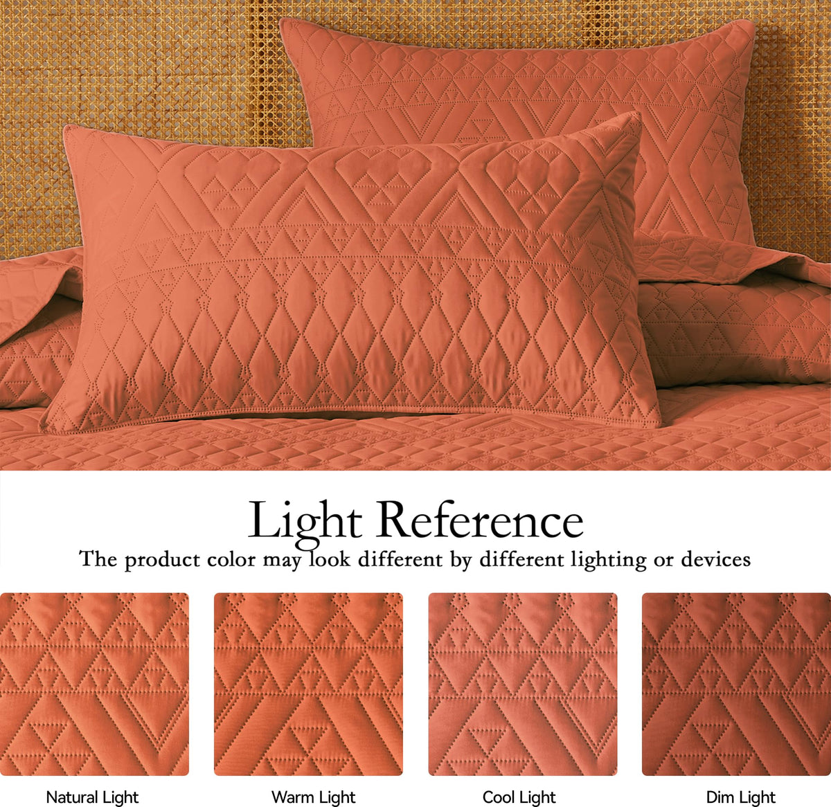 akkialla Full/Queen Size Quilt Bedding Set,Burnt Orange Lightweight Microfiber Soft Bedspread,Modern Style Geoetric Pattern Coverlet Set for All Seasons,3 Piece(1 Quilt,2 Pillow Shams)