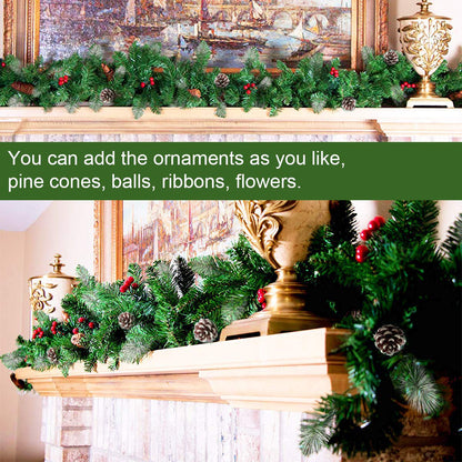 ANOTHERME 9 FT Pre-lit Christmas Garland Holiday Artificial Decor, Christmas Garland with Lights for Stairs Wall Door Indoor Outdoor Garland with Battery Operated Timer