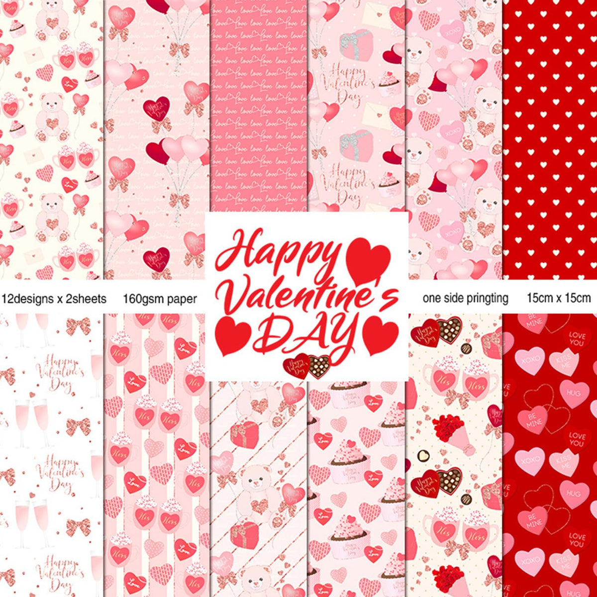 Valentine Hearts Scrapbook Paper Pad - 24 Sheets 6in Aesthetic Love Patterns Designed Decoupage Supplies for Journaling Folded Cardstock Making DIY Crafts Gift Wrapping Material