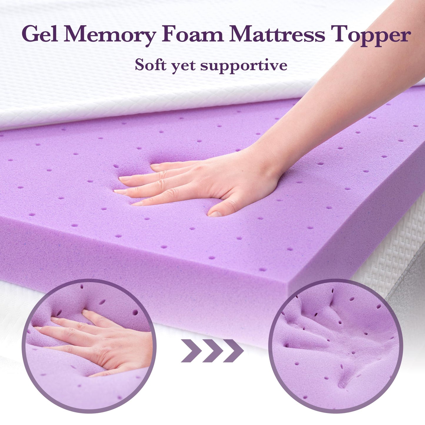 SINWEEK 2 Inch Gel Memory Foam Mattress Topper with Cooling Cover Ventilated Soft Mattress Pad, Bed Topper, CertiPUR-US Certified, Full Size