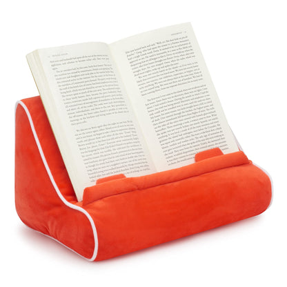Gifts for Readers & Writers Tablet & Book Stand, Soft Reading Pillow, Book Holder with Pockets for Storage, Suitable for eReader/iPad/Kindle or Galaxy Devices, Book Couch Red