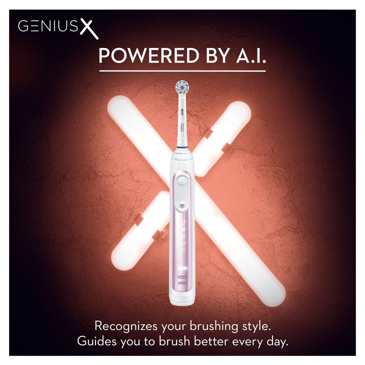 Oral-B Genius X with Artificial Intelligence Blush Pink Electric Toothbrush, 1 Toothbrush Head, 6 Modes, Gum Pressure Sensor, USB Charging Travel Case, UK 2 Pin Plug, Gift for Men/Women