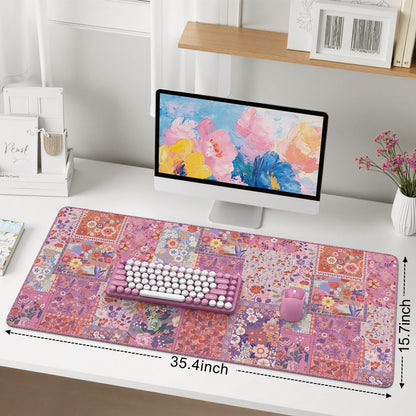 iCasso Floral Desk Pad Mat, Large Mouse Pad, Desk Matt for Desktop, Anti-Slip XXL Big Mousepad with Stitched Edges for Computer Keyboard (Rose Pink)
