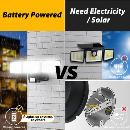 AIXPI Battery Powered Outdoor Security Lights, 240 LED Motion Sensor PIR, IP65 Waterproof Wireless Flood Lights for Garden Yard, Porch, Garage, 1 Pack