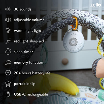 Zello Portable Pro White Noise Machine Baby Sleep Aid 30 Soothing Sounds Red Nightlight 20hr Battery USB Rechargeable Memory Function Portable Sound Machine Travel Pram Pushchair Cot Nursery