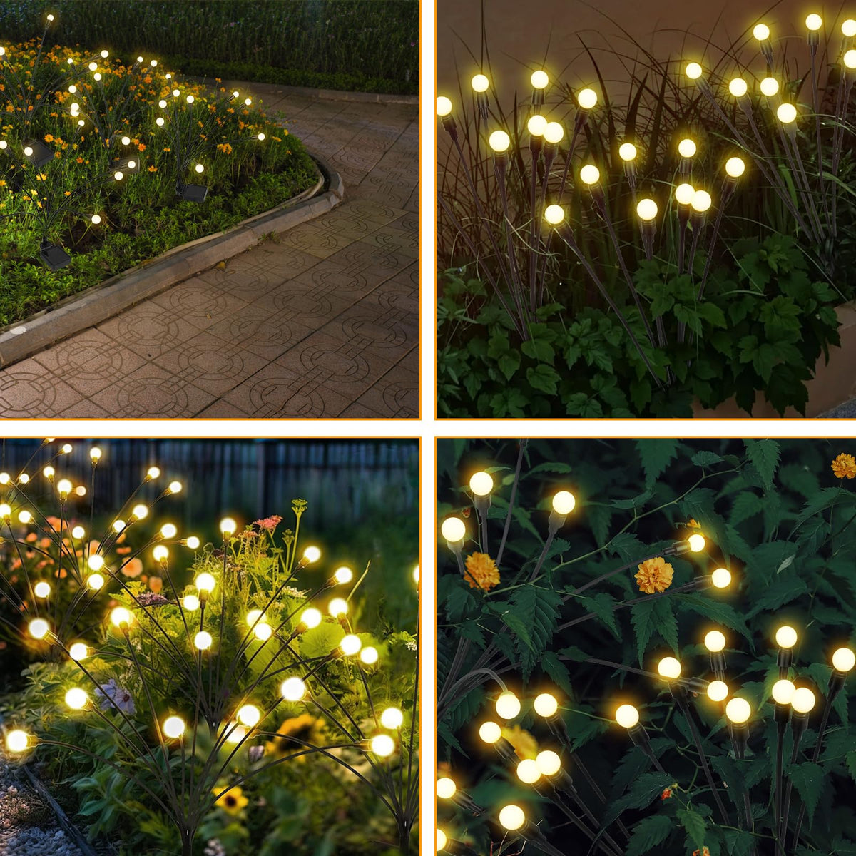 VerveAura 2 Pack IP65 Waterproof Solar Firefly Lights, 16 LED Warm White Swaying Lamps with Realistic Effect, Wind-Activated 8 Hrs Runtime No Wiring for Landscape Yard Patio Halloween Christmas Decor