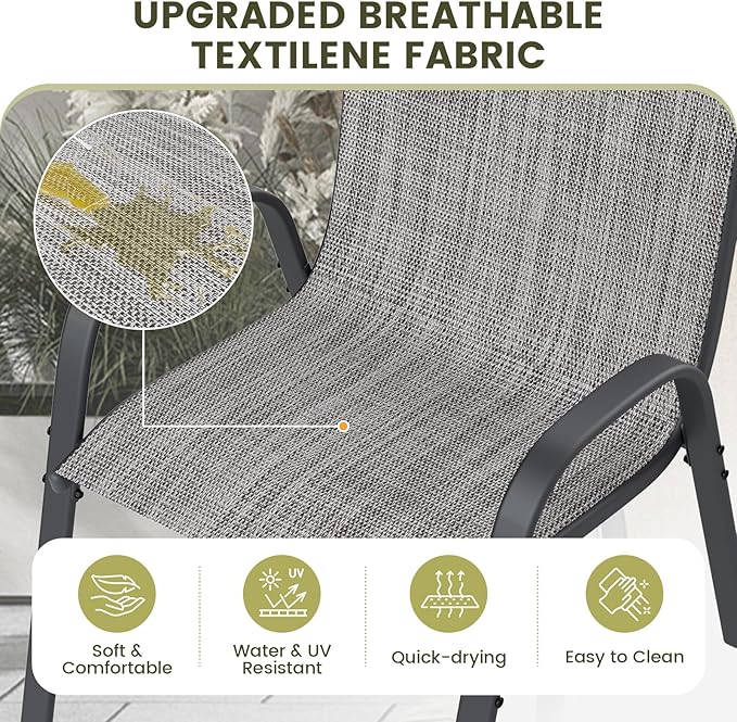 UDPATIO Patio Chairs Set of 6, Stackable Outdoor Dining Chairs for All Weather, Outdoor Furniture with Breathable Textilene Fabric, 350LBS Capacity, for Garden, Backyard, Deck (Light Grey)